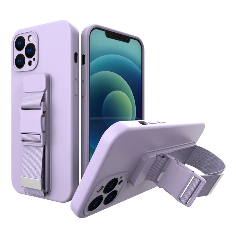 Púzdro na lano Gélové púzdro s retiazkou na šnúrku taška na šnúrku na iPhone 12 Pro Max fialová