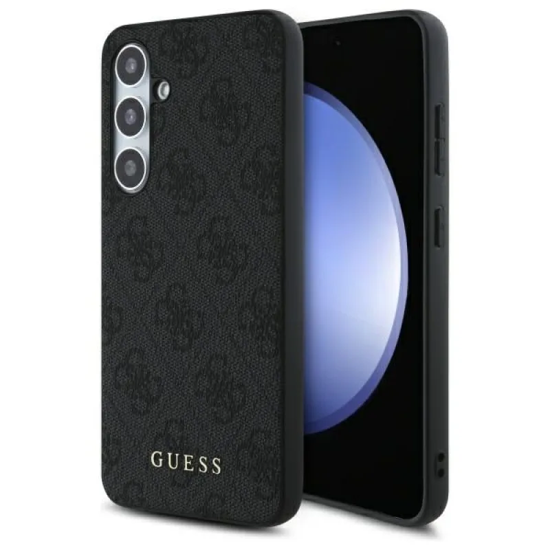 Guess GUHCS24FEG4GFGR S24 FE S721 šedo/sivé pevné puzdro 4G kovové zlaté logo