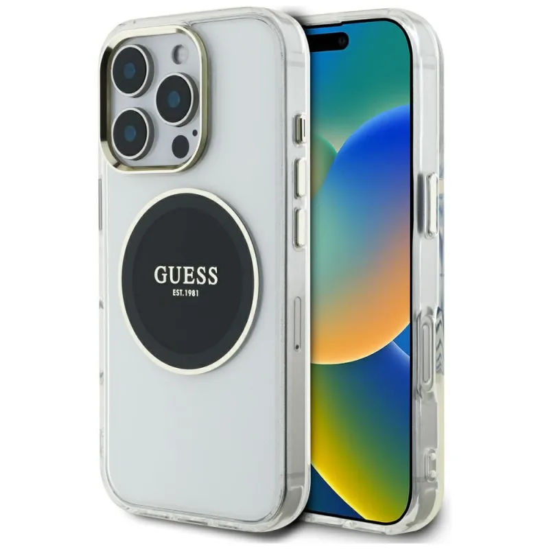 Puzdro Guess IML Metal Colored Circle Classic Logo MagSafe pre iPhone 16 Pro - čierne