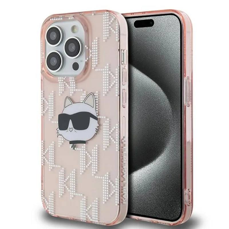 Puzdro Karl Lagerfeld IML Choupette Head & Monogram pre iPhone 13 Pro / 13 - ružové
