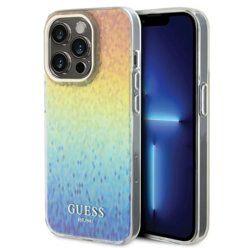 Guess IML Faceted Mirror Disco Iridescent puzdro pre iPhone 15 Pro - viacfarebné