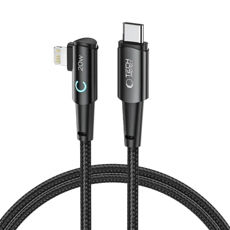 Tech-Protect UltraBoost L kábel Lightning (uhlový) / USB-C (priamy) PD 20W 3A 1m - sivý