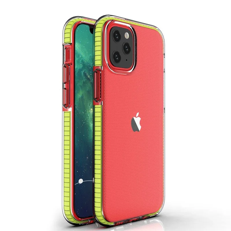 Spring Case číry TPU gélový ochranný kryt s farebným rámom pre iPhone 13 mini žltý