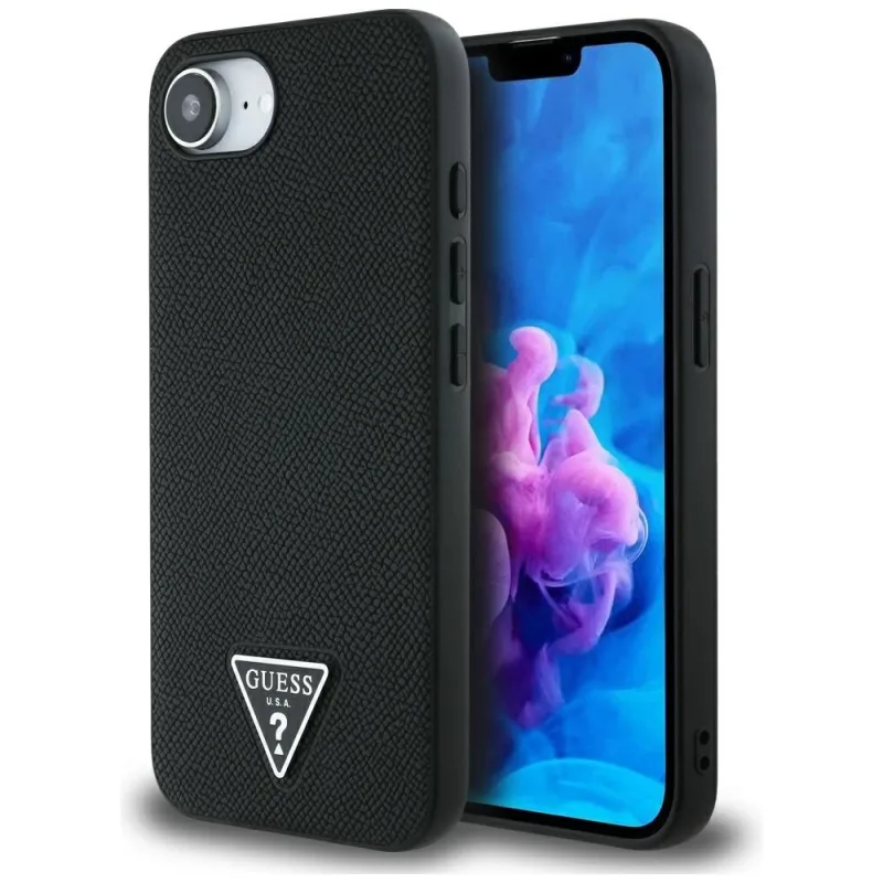 Puzdro Guess Grained Triangle MagSafe pre iPhone 16e - čierne
