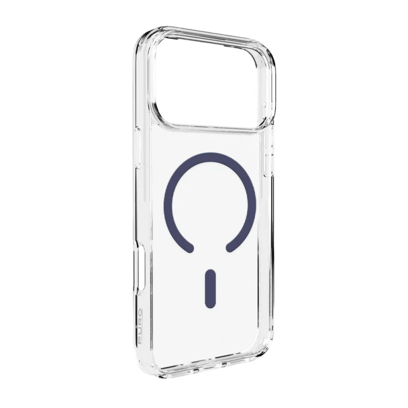 Puzdro Puro Lite Mag TPU+PC kompatibilné s MagSafe pre iPhone 17 Pro – priehľadné s modrým krúžkom