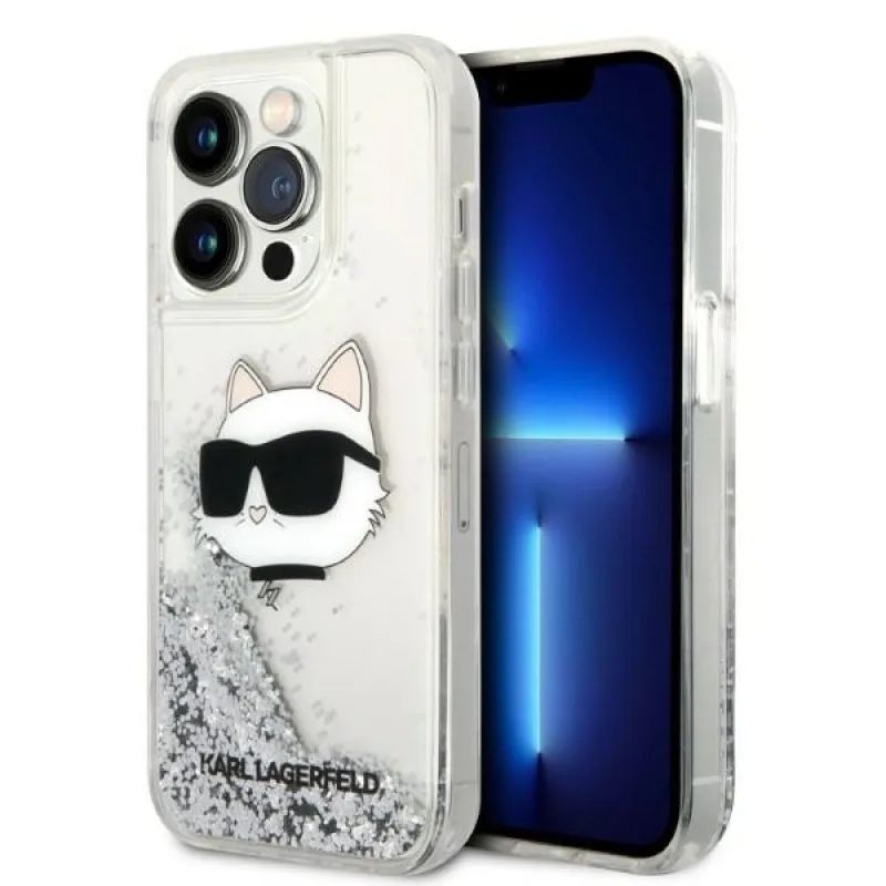 Karl Lagerfeld KLHCP14LLNHCCS iPhone 14 Pro 6,1" strieborné/strieborné pevné puzdro s trblietavou chupetovou hlavou