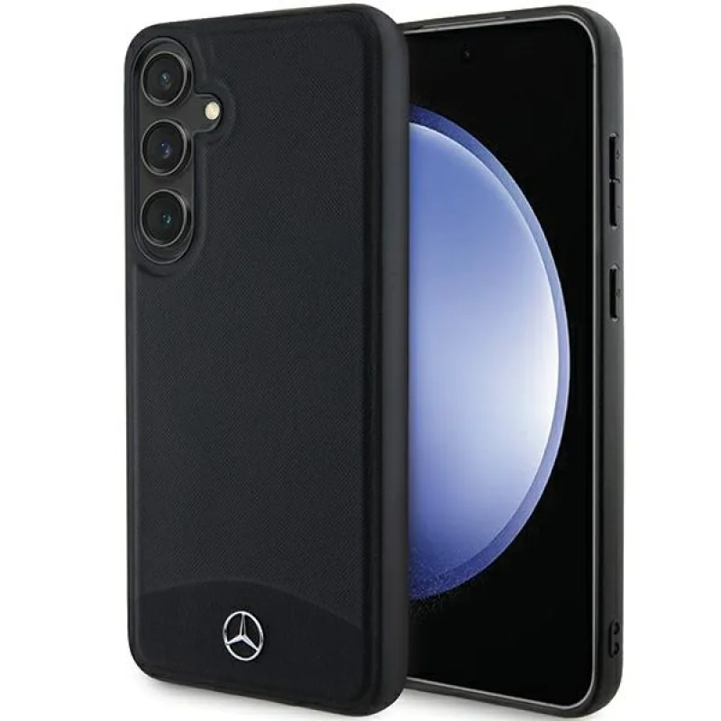 Puzdro Mercedes Leather Textured & Plain MagSafe pre Samsung Galaxy S24 - čierne