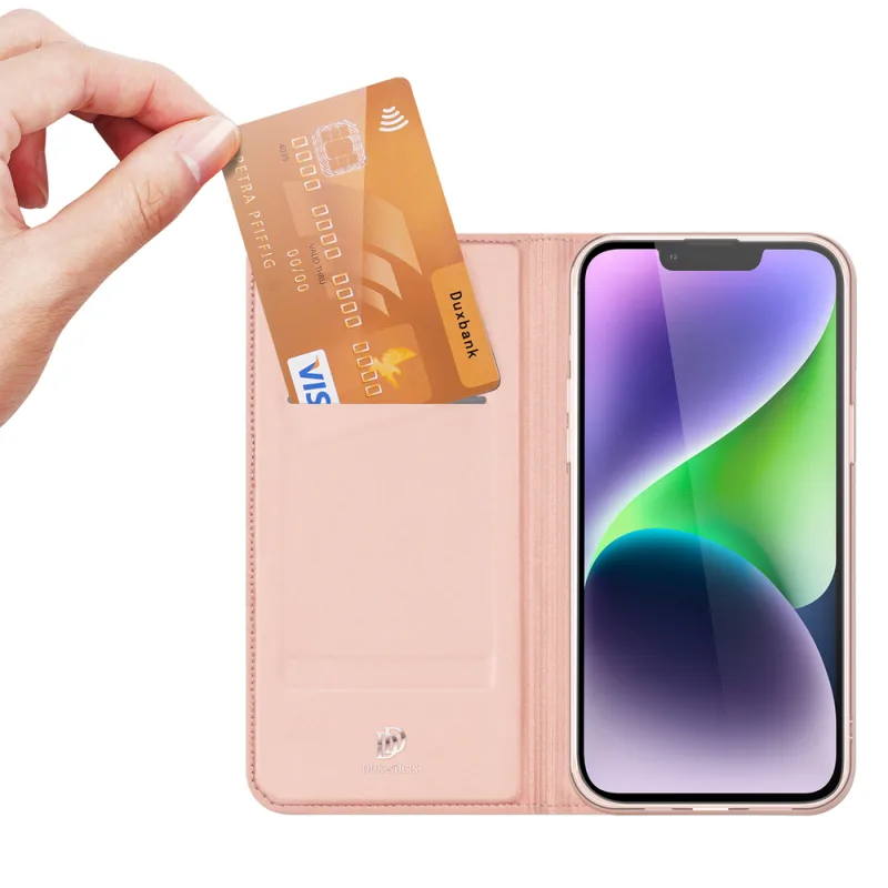 Peňaženka Dux Ducis Skin Pro pre iPhone 15 Plus – ružová