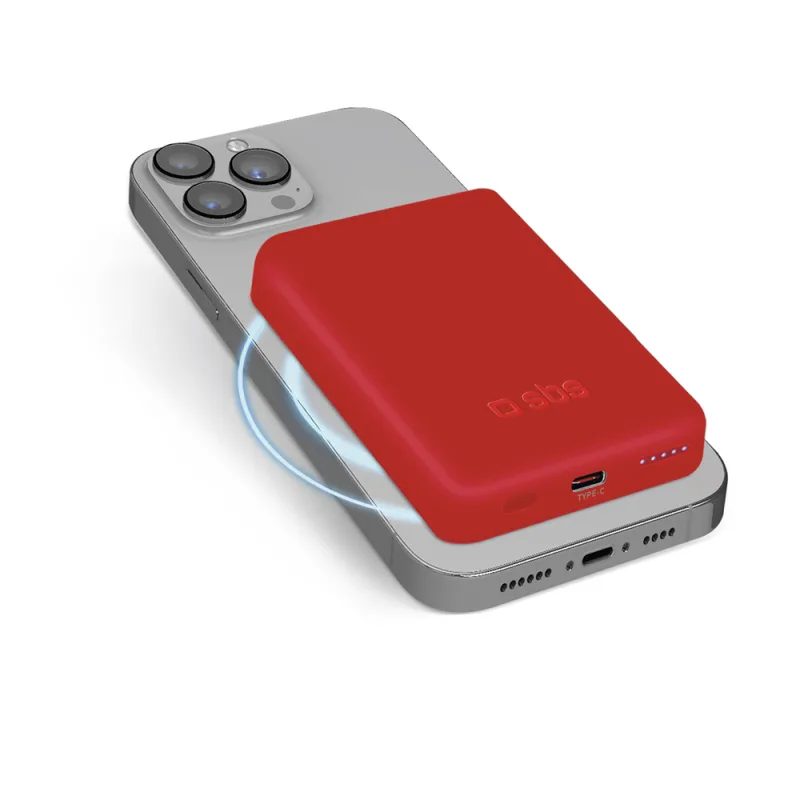 Powerbanka SBS TEBB5000MAG1CR 5000 mAh kompatibilná s MagSafe - červená
