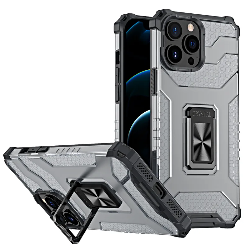 Crystal Ring Case Kickstand Tough Rugged Cover pre iPhone 12 Pro Max čierny