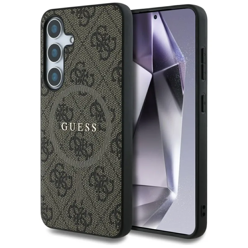 Guess Leather 4G Colored Ring Classic Logo MagSafe Samsung Galaxy S25 puzdro hnedé