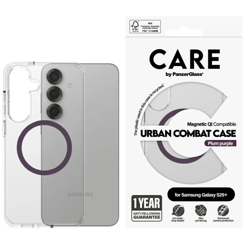 CARE by PanzerGlass Flagship Urban Combat Purple QI Case pre Samsung Galaxy S25+ – priehľadné