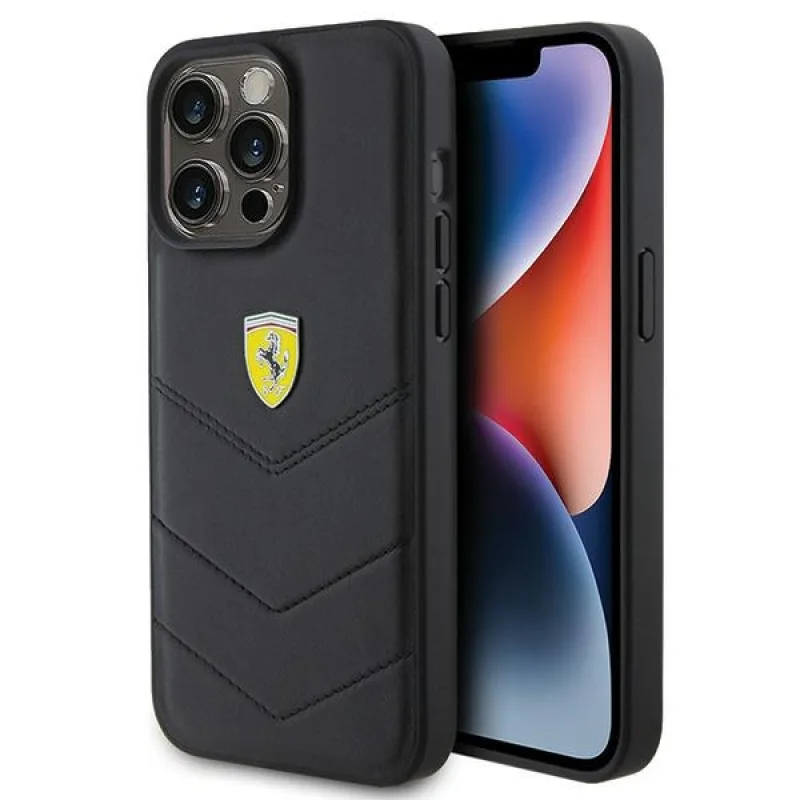Kryt Ferrari Quilted Metal Logo pre iPhone 15 Pro Max - čierny
