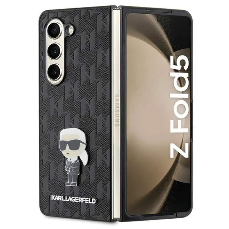 Puzdro Karl Lagerfeld Saffiano Monogram Ikonik Pin pre Samsung Galaxy Z Fold 5 - čierne