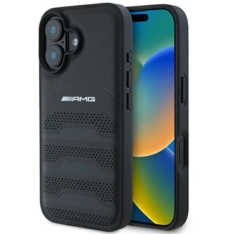 Puzdro na iPhone 16 s čiernym logom AMG, čierne