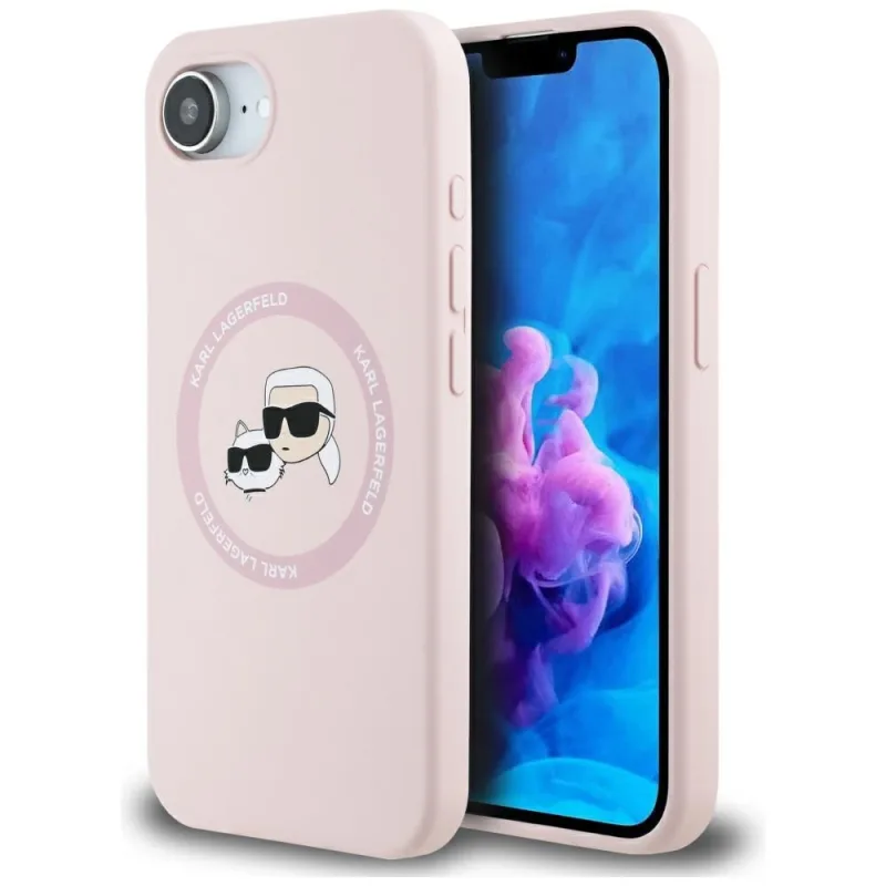 Karl Lagerfeld silikónové puzdro Karl&Choupette Heads MagSafe iPhone 16e – ružové
