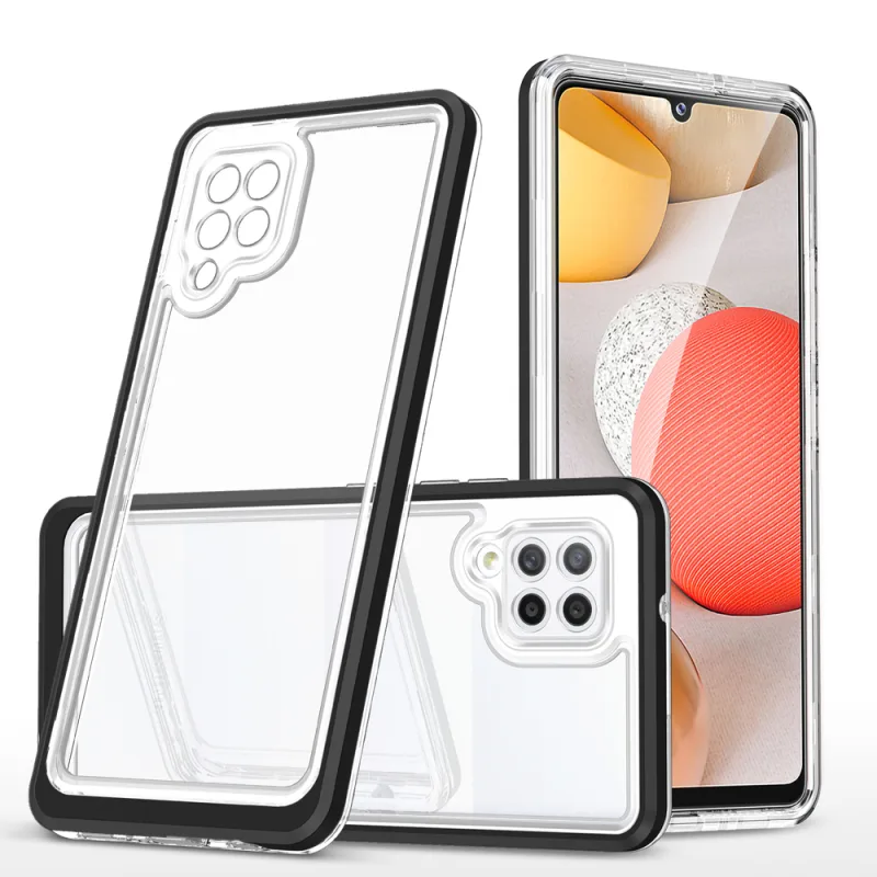 Priehľadné puzdro 3v1 pre Samsung Galaxy A42 5G Frame Gel Cover Black