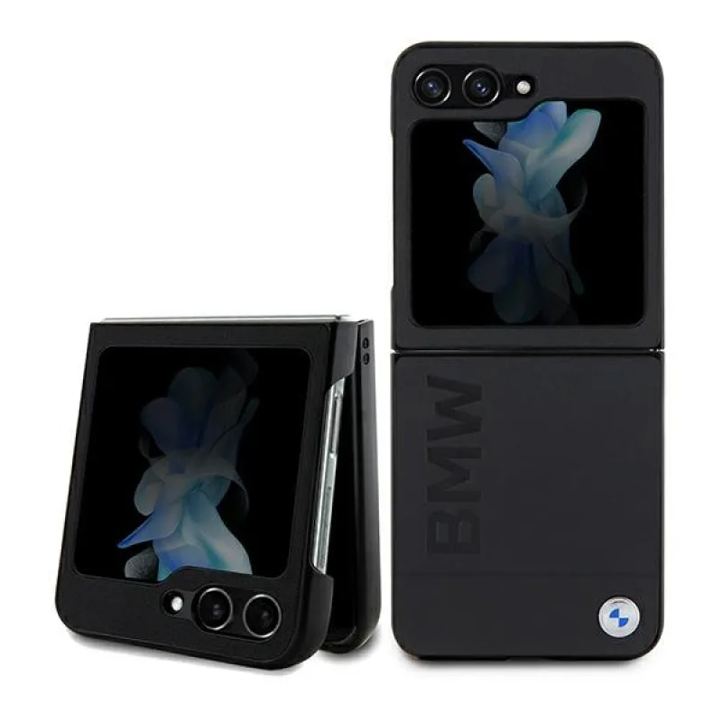 Kožené puzdro BMW Hot Stamp pre Samsung Galaxy Z Flip 5 - čierne
