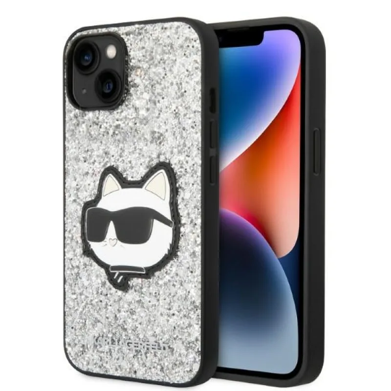 Karl Lagerfeld KLHCP14MG2CPS iPhone 14 Plus 6,7" strieborné/strieborné pevné puzdro Glitter Choupette Patch