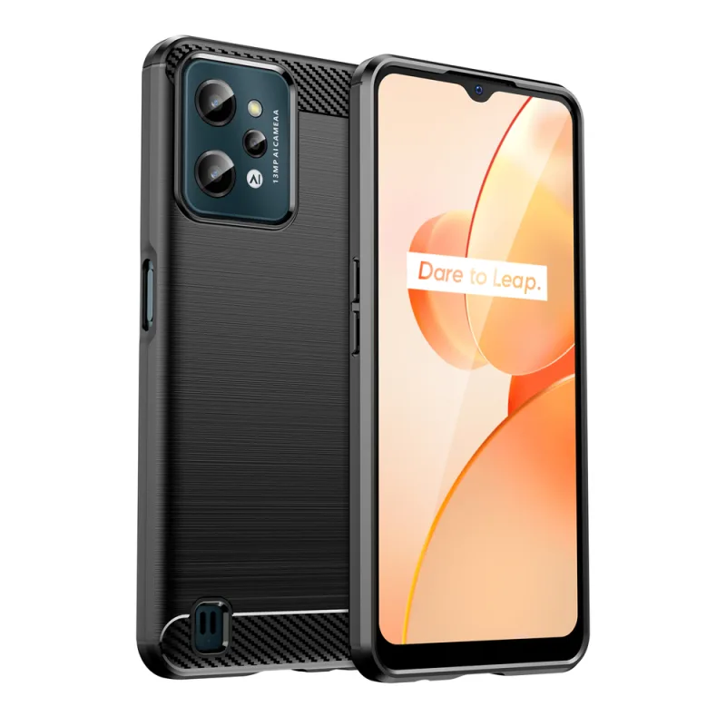 Puzdro Carbon Case pre flexibilný silikónový karbónový kryt Realme C31 čierny