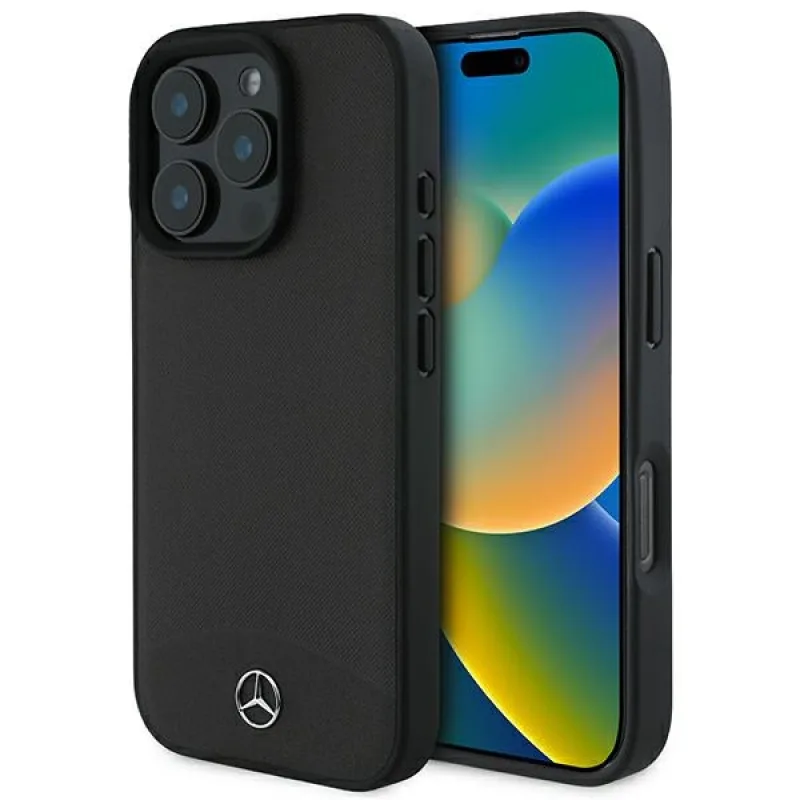 Puzdro Mercedes Textured And Plain Leather MagSafe pre iPhone 16 Pro Max - čierne