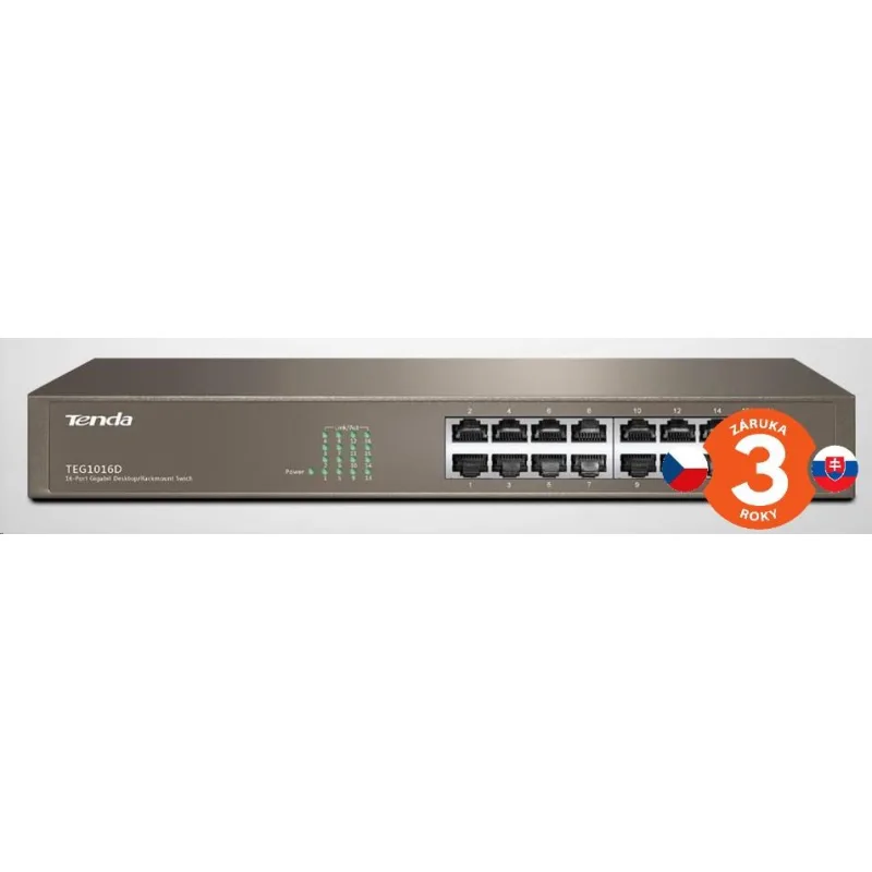 Tenda TEG1016D 16-portový gigabitový ethernetový prepínač, 10/100/1000 Mb…
