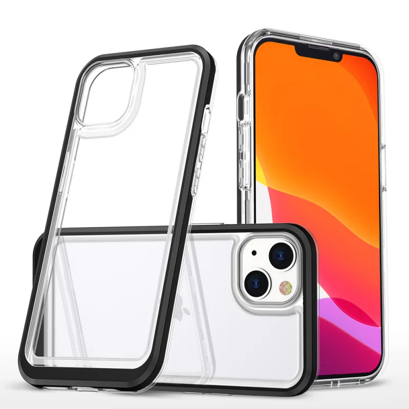 Priehľadné puzdro 3v1 pre iPhone 14 Plus silikónový kryt s rámom čierny