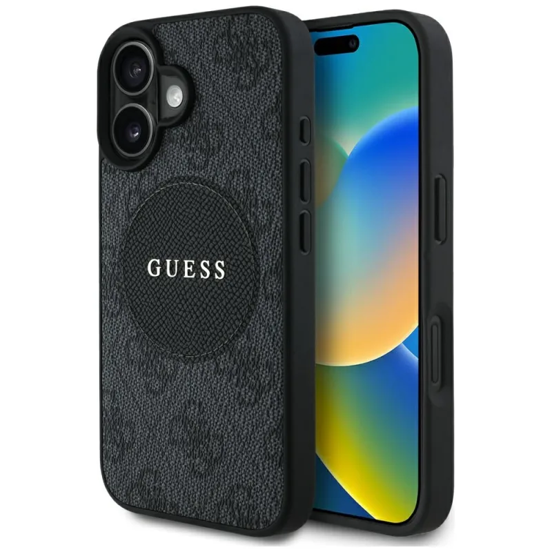 Guess 4G Circle Classic Logo MagSafe puzdro pre iPhone 16 - čierne