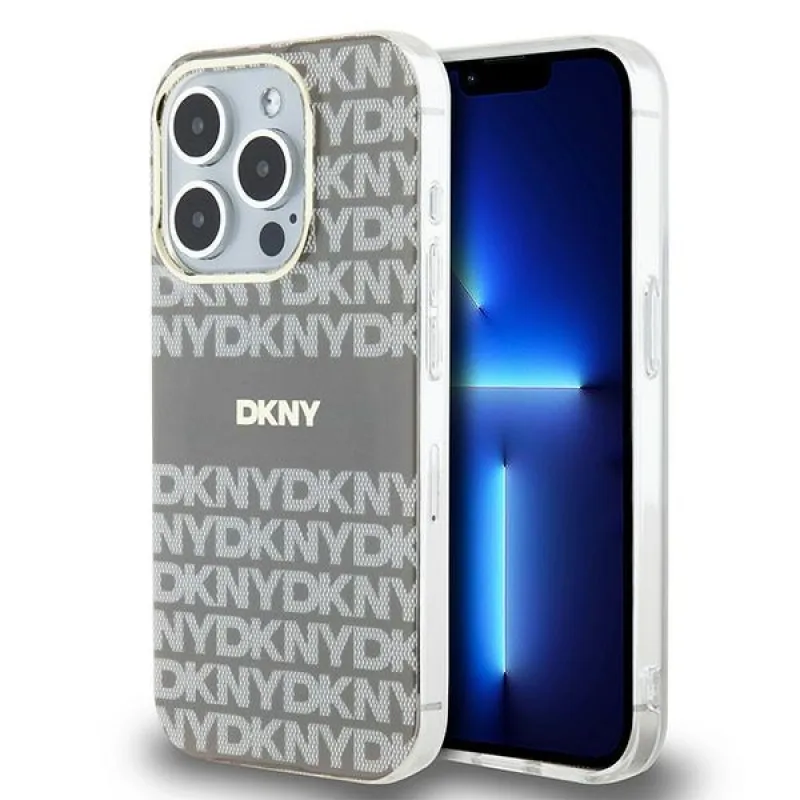 Puzdro DKNY IML Mono & Stripe MagSafe pre iPhone 15 Pro Max - béžové