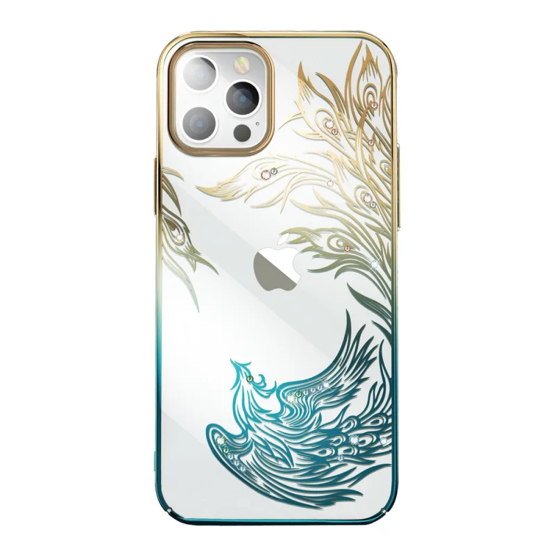 Luxusné puzdro na iPhone 14 Plus s kryštálmi Kingxbar Phoenix - zlaté a modré