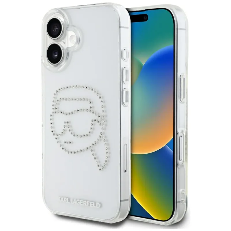 Kryt Karl Lagerfeld IML Rhinestones Karl Head pre iPhone 16 číry