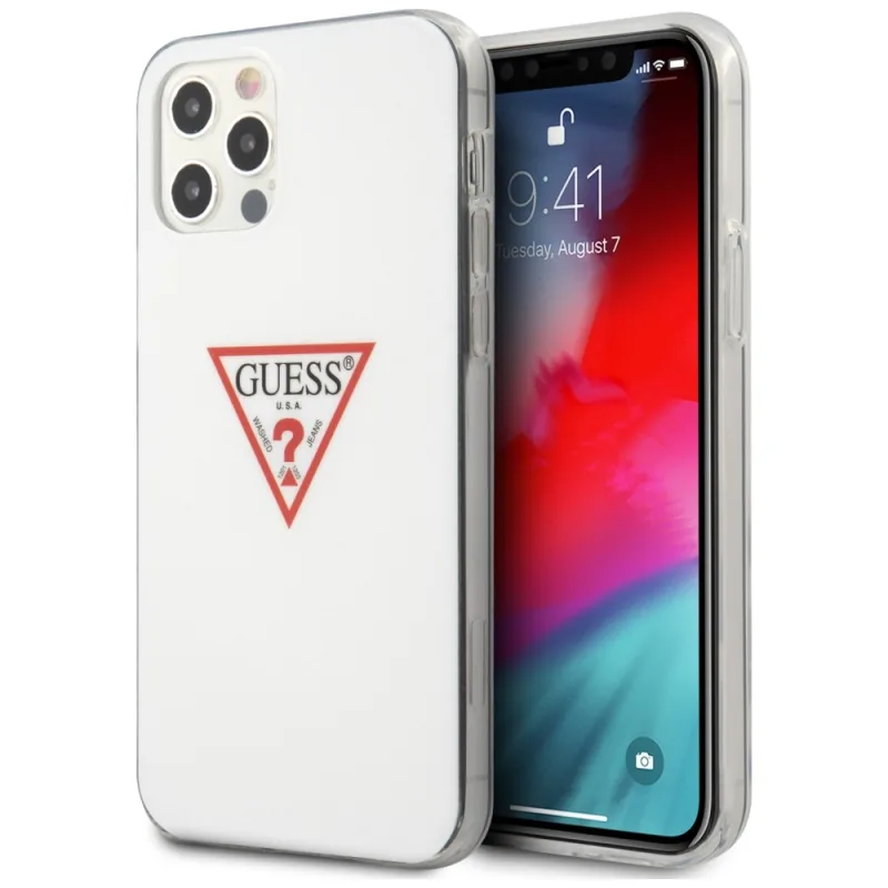 Guess GUHCP12MPCUCTLWH iPhone 12/12 Pro 6,1" bielo/biele pevné puzdro Triangle Collection