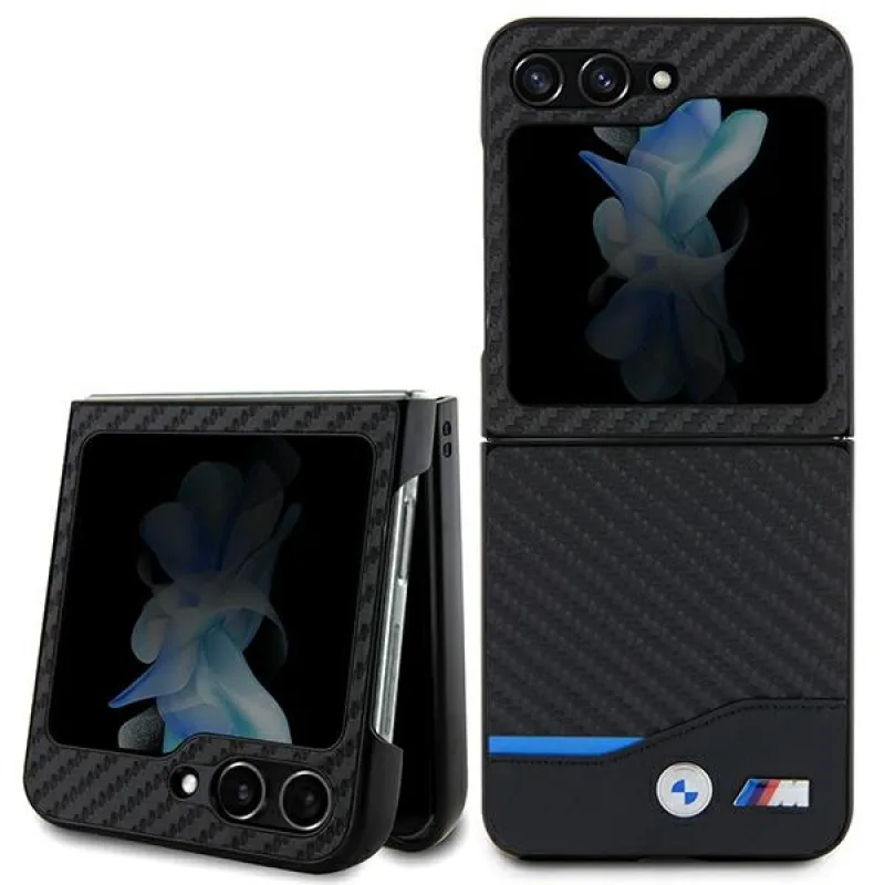 Kožené puzdro BMW Carbon pre Samsung Galaxy Z Flip 5 - čierne