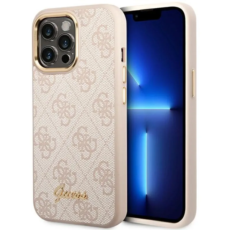 Puzdro Guess 4G Vintage Gold Logo pre iPhone 14 Pro - ružové