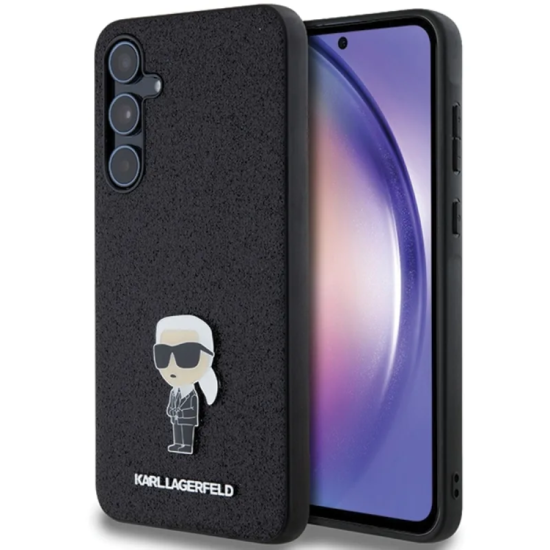 Obal Karl Lagerfeld Fixed Glitter Ikonik Logo Metal Pin pre Samsung Galaxy A55 - čierny