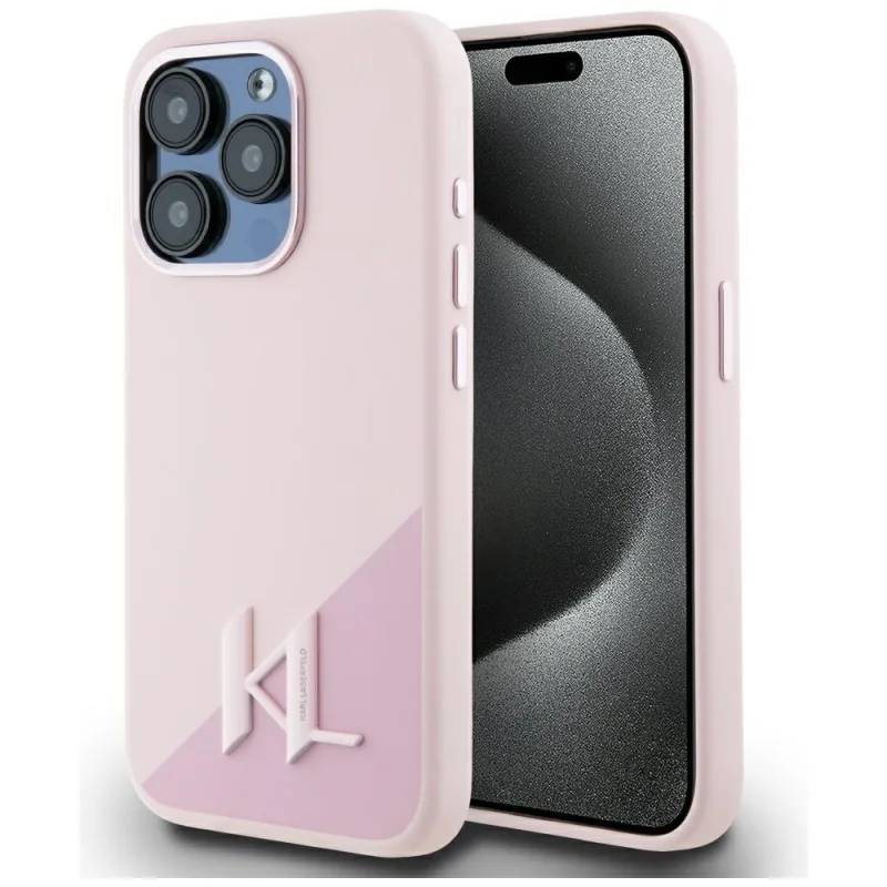 Karl Lagerfeld silikónový tieňový kov Initial MagSafe Case pre iPhone 15 Pro Max Pink