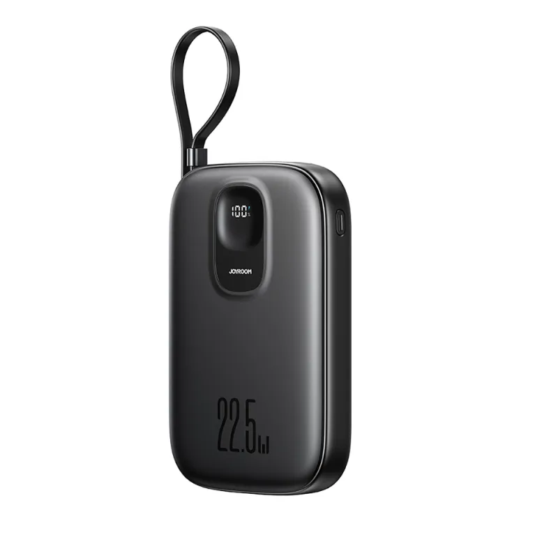 Powerbanka Joyroom JR-PBF18 22,5 W 10 000 mAh so vstavaným káblom Lightning + káblom USB-C 0,25 cm – čierna