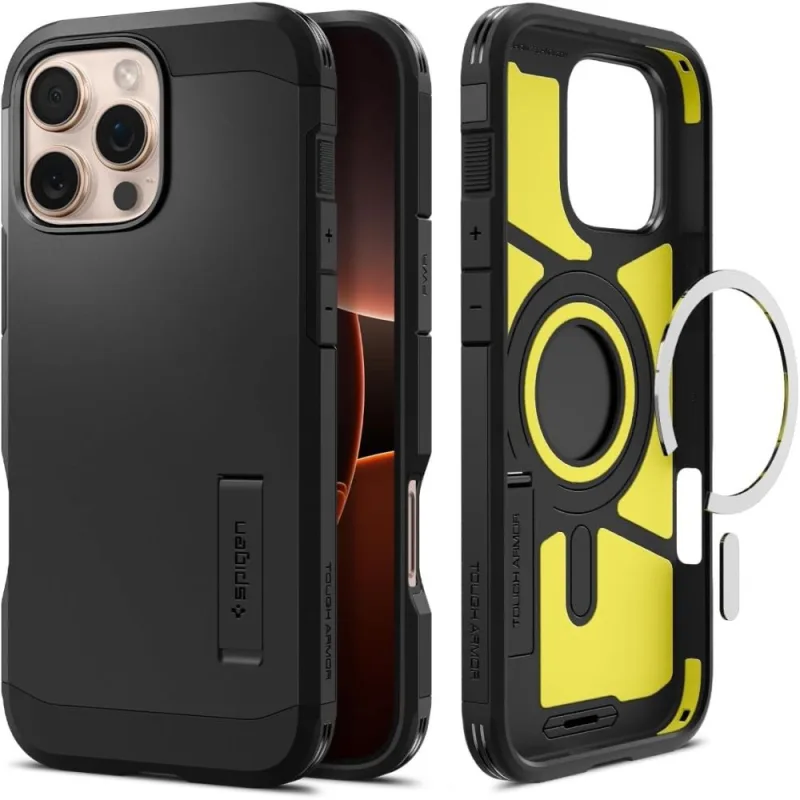 Puzdro Spigen Tough Armor MagSafe so stojanom pre iPhone 16 Pro - čierne