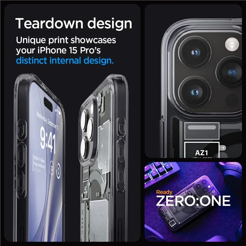 Puzdro Spigen Ultra Hybrid Mag Case s MagSafe pre iPhone 15 Pro – tmavosivé (Zero One Pattern)