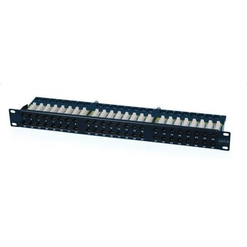 OXnet 19" patch panel 48port Cat6, UTP, blok UNI 110, vyväz. lišta, 1U,čierny