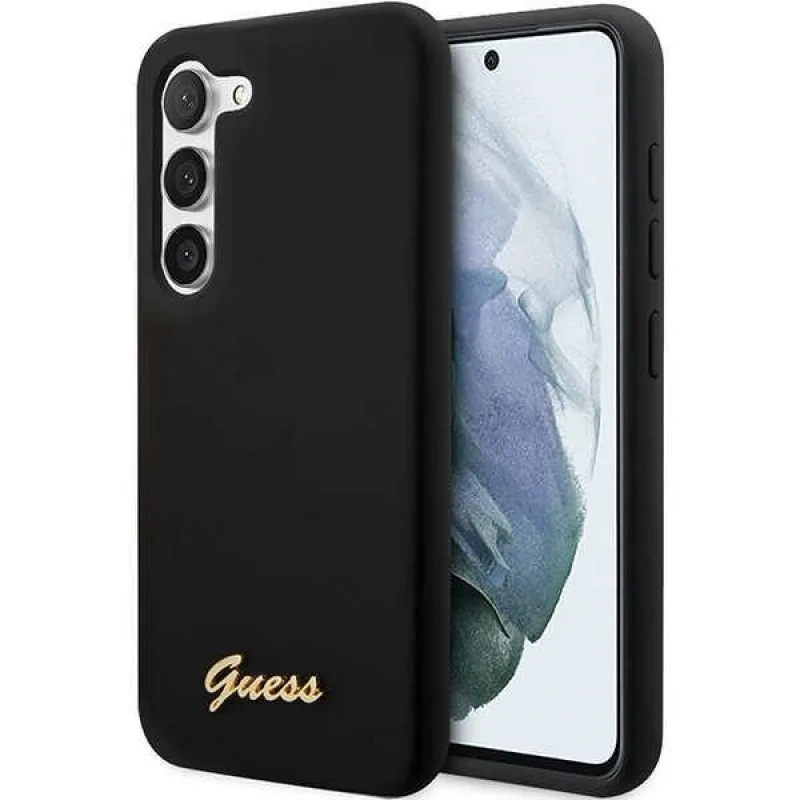 Guess GUHCS23SSLSMK S23 S911 čierne/čierne pevné puzdro Silicone Vintage Gold Logo