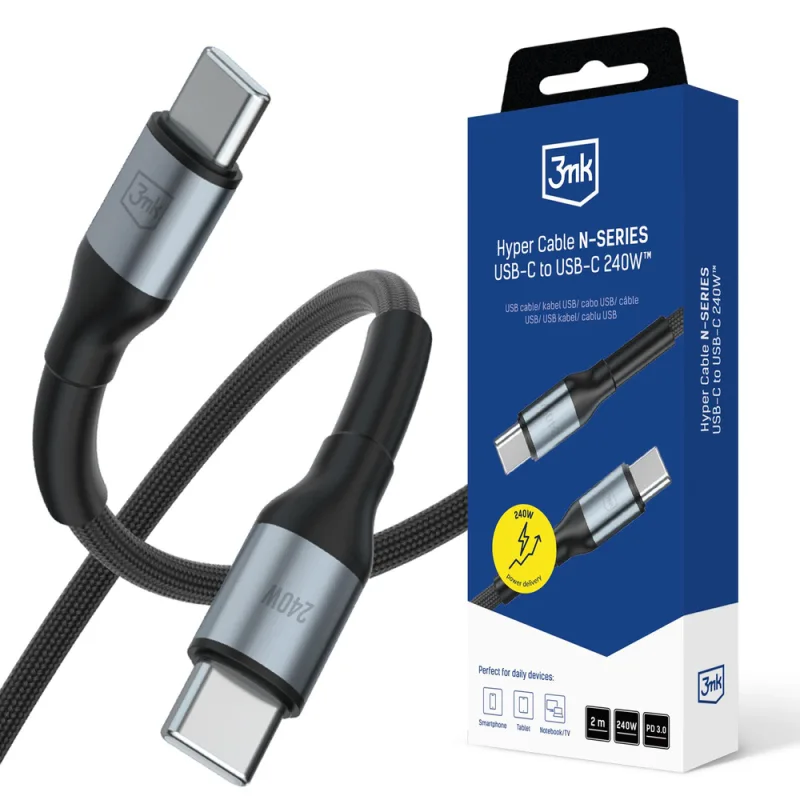 3mk Hyper kábel N-SERIES USB-C / USB-C 2m 48V/5A 240W / čierny