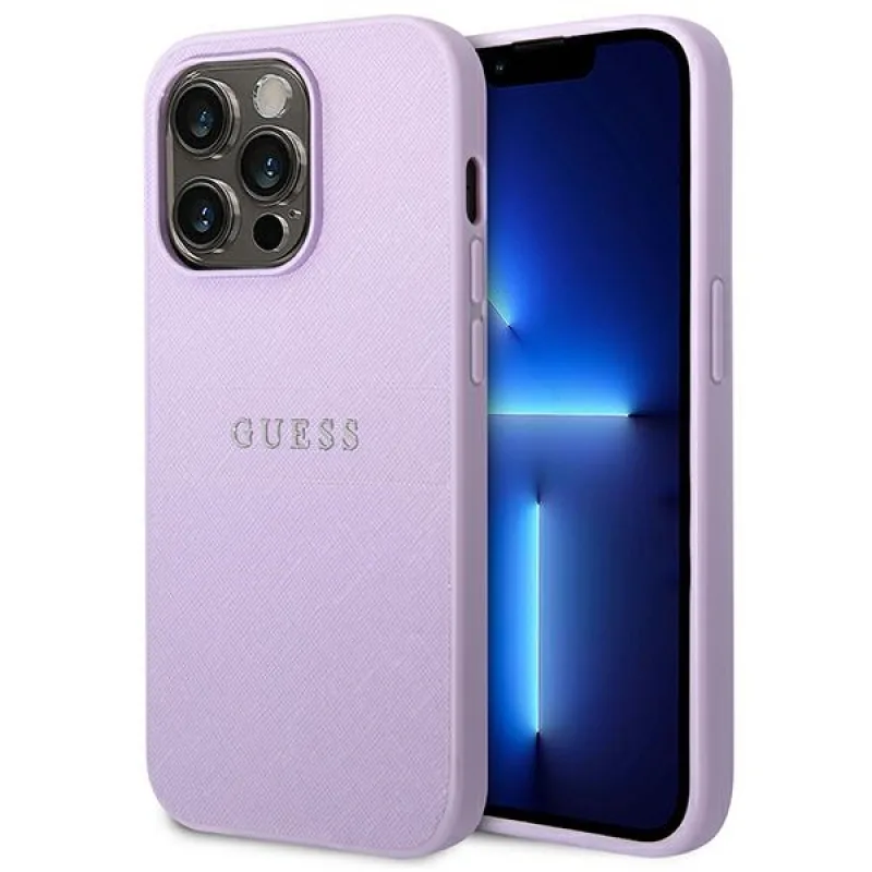 Puzdro Guess Saffiano Strap Case pre iPhone 14 Pro – fialové