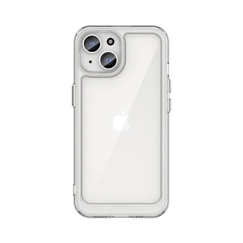 iPhone 15 Plus Outer Space vystužené puzdro s pružným rámom - priehľadné