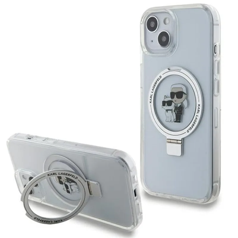 Karl Lagerfeld KLHMP15SHMRSKCH iPhone 15 / 14 / 13 6,1" bielo/biele pevné puzdro Ring Stand Karl&Choupette MagSafe