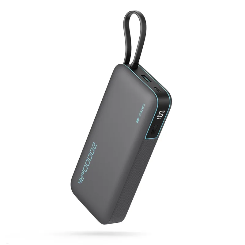 Powerbanka Cuktech CUKP200NGLDG 55W 20000mAh so vstavaným káblom USB-C – sivá