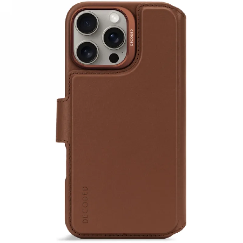 Dekódované kožené odnímateľné puzdro MagSafe Case s peňaženkou pre iPhone 16 Pro Max – hnedé