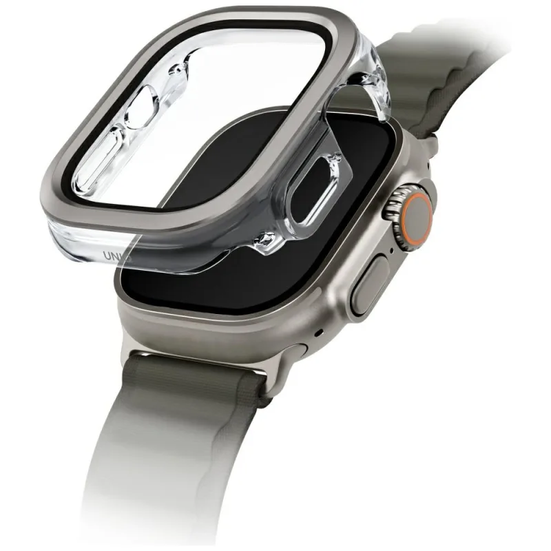 Puzdro Uniq Voute s tvrdeným sklom pre Apple Watch Ultra 49 mm - strieborné