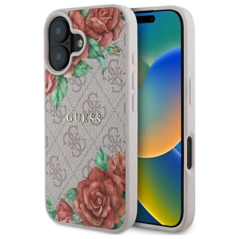 Guess GUHMP16SP4ROPEMCP iPhone 16 6,1" ružovo-ružové pevné puzdro 4G Flowers Print MagSafe