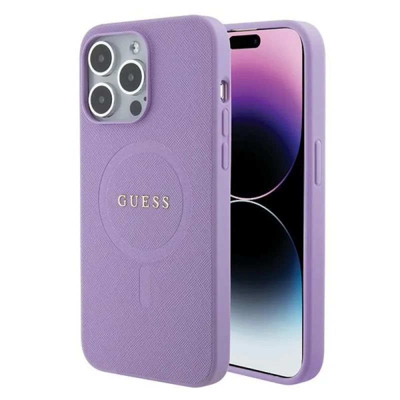 Puzdro Guess Saffiano MagSafe pre iPhone 15 Pro - fialové